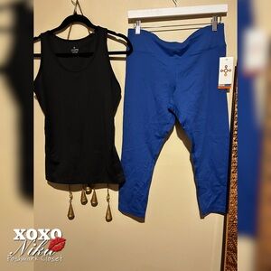 Tommie Copper Black Tank Top and Blue Leggings Set - Size Large